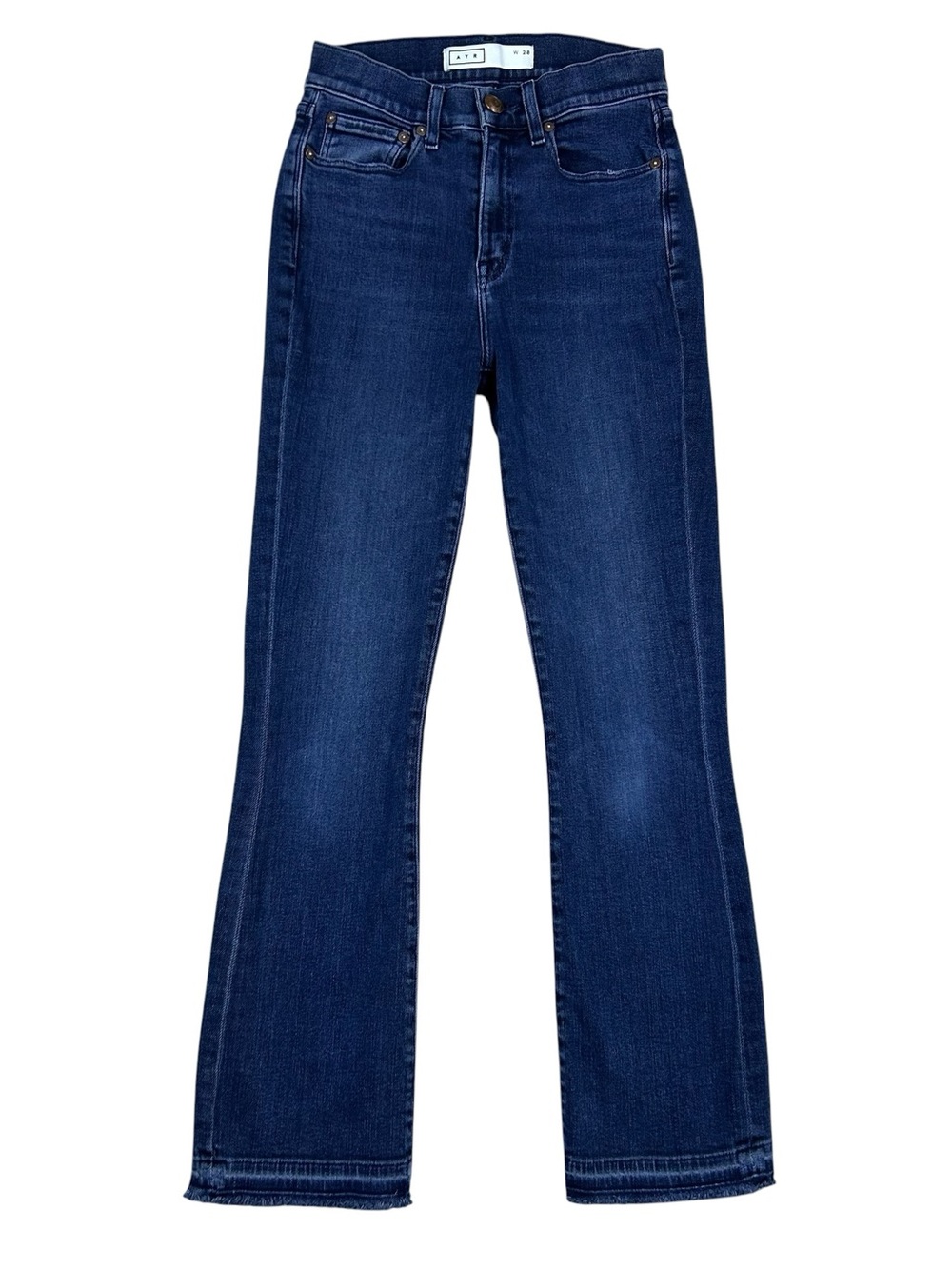 AYR Superba High Rise Straight Leg Jeans Size 28 Stretch Raw Hem Blue Denim - Picture 2 of 16
